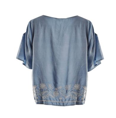 China Anti-pilling 2021 Wholesale New Blue Embroidered Comfortable Ladies Short Sleeve Loose Top for sale