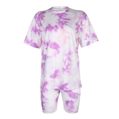 China New style anti-pilling casual simplicity customize women's summer tie dye shirt and shorts set for sale