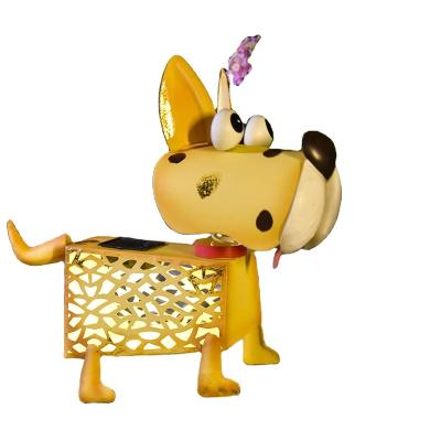 China Eco-friendly Materials Solar Metal Yellow Dog Figurine Statue Outdoor Led Animal Garden Lights Decor Backyard for sale