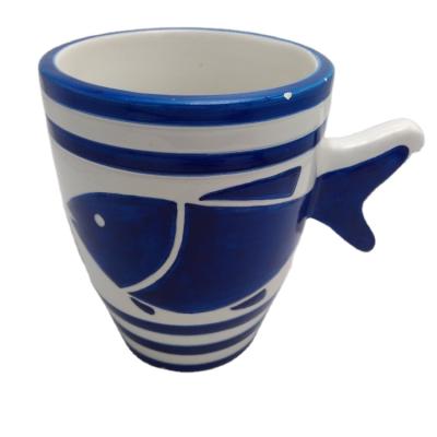 China Sustainable Fish Ceramic Coffee Cup Custom Mug Blue Color Cup Mug for sale