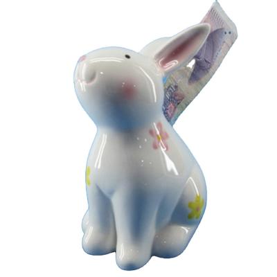 China Simply Cheap Custom Ceramic Clay Rabbit Piggy Bank Animal Shaped Piggy Bank Money Bank for sale