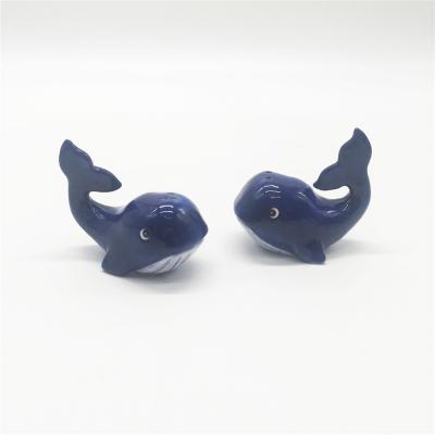 China Sustainable Shape Cetacean Salt Shaker And Pepper Shaker Blue Ceramic Salt And Pepper Shakers Wholesale for sale