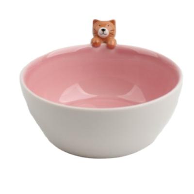 China Viable Creative Japanese Cat Shaped Ceramic Bowl Round Salad Bowl Underlay Porcelain Tableware Bowl for sale