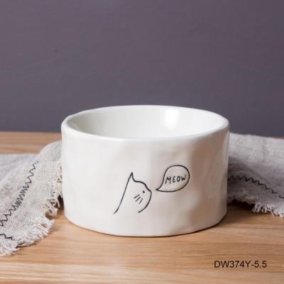 China 6 Inch Sustainable White Pet Ceramic Bowl , Cute 3d Pet Bowl Small Cat Bowl for sale