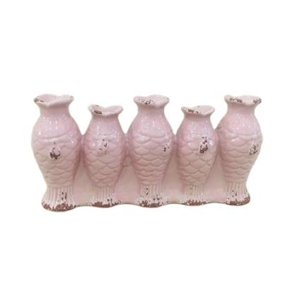 China American Style Mini Pink Flower Ceramic Vase, Antique Fish Design Custom Glazed Home Decor Small Vase for sale