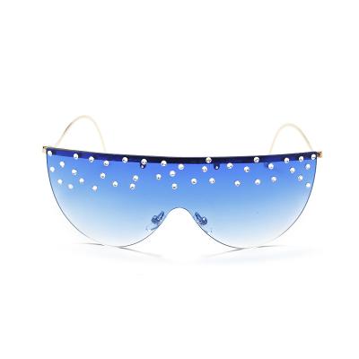 China Fashional Handcrafted Diamond-Encrusted Sunglasses Customized One-Piece Around Street Rimless Sunglasses for sale