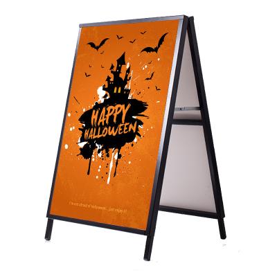 China Outdoor Portable Advertising Sign Display Metal Double Side A Frame Sign Holder Sidewalk Sign Sidewalk Sign Poster Stand for sale