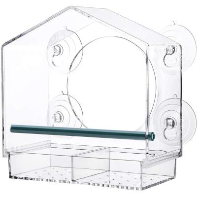 China New Design Large Capacity Modern Bird Feeder Window Acrylic Bird Feeder With Sucker Cups For Outdoor for sale