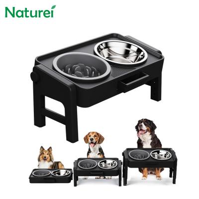 China Durable Non-Slip No Puddle Raised Dog Feeder With 2 Stainless Steel Dog Bowl For Small Medium Large Dogs And Cats for sale