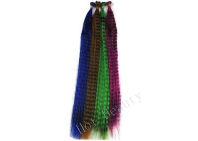 China Striped Straight Colored Synthetic Plume Feather Hair Extensions for Lady en venta