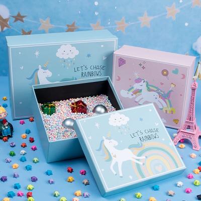 China Manufacturer Recycled Materials Wholesale Custom Cardboard Packaging Unicorn Gift Boxes With Gift Bag For Kids Gift Set for sale