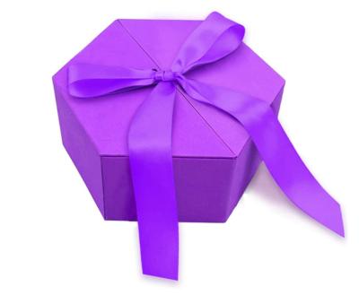 China Recycled materials custom large purple gift box with cover ribbon for wedding valentines day for sale