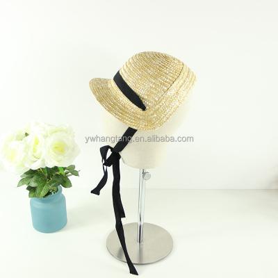 China Character ywhangtanghat french pastoral dome short brim straw hat with half lace up for kids photo tea party for sale