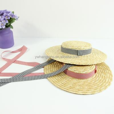 China Image flat surface flat overflow parent-child casual middle-aged female short hat straw hat multi-color brim ribbon sun for sale