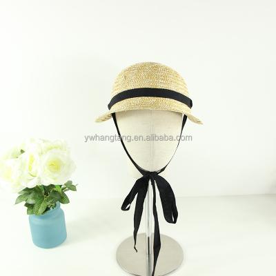 China French pastoral short brim picture dome style straw hat with half lace up for children's photo tea party for sale