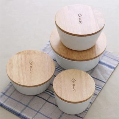 China Sustainable Japan Style Wood Lid Tableware Larger Size Ceramic Bowl For Hotel , Restaurant for sale