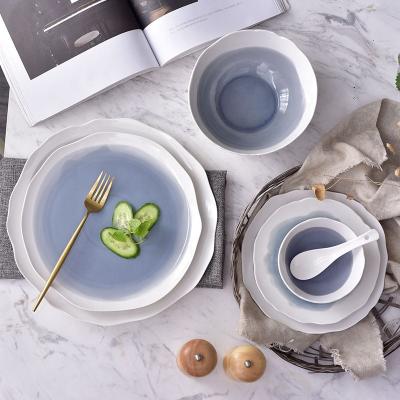 China Viable Latest Design Unique Watercolor Dinnerware Restaurant Used Ceramic Dinner Set for sale