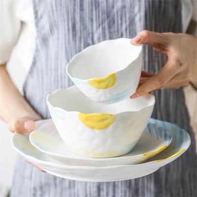 China Viable unique handmade irregular rice soup salad tableware design ceramic bowl for restaurant for sale