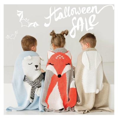 China Anti-Static Organic Cotton Knitted Baby Blanket Kids Halloween Fox Cartoon Blankets Gift. for sale