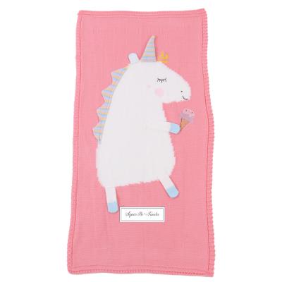 China Anti-Static Square Fonda Organic Cotton Knitted Baby Blanket Embroidery Cartoon Animal Blankets For Kids for sale