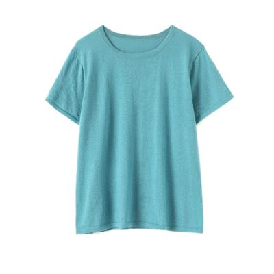 China 2020 Anti-Wrinkle 16G New Arrivals Worsted 100% Cashmere Knitted Women Short Sleeve Crew Neck T-Shirts for sale