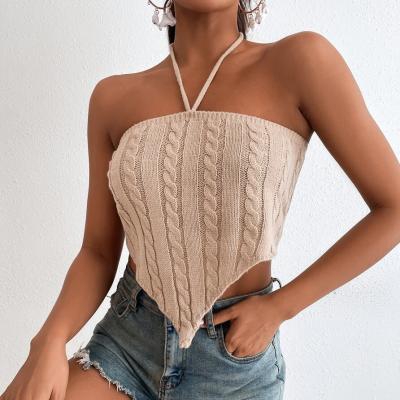 China Anti-wrinkle girl crop hot sexy strapless chain hanging neck knitted vest women 2022 new women knit crop top for sale