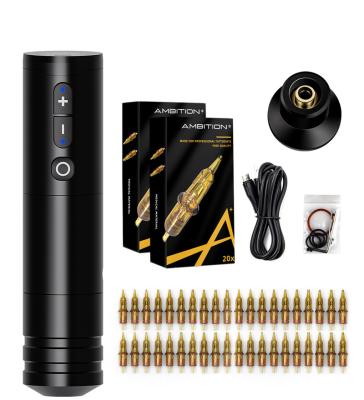 China Xnet Ninja Wireless Tattoo Pen Set Professional Rotary Tattoo Machine with 40pcs Tattoo Cartridge and RCA Adapter 1800mAh for sale