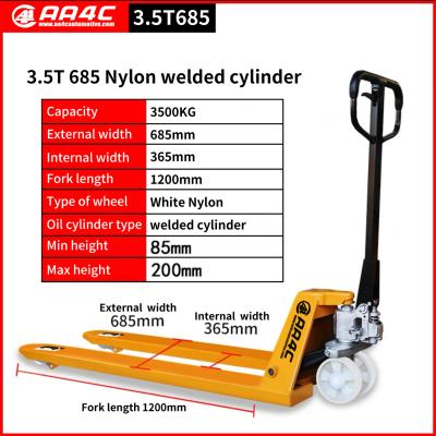 China 3.5T 685  Nylon Wheel Welded Cylinder Hand Hydraulic Pallet Truck  Hand Hydraulic Stacker for sale