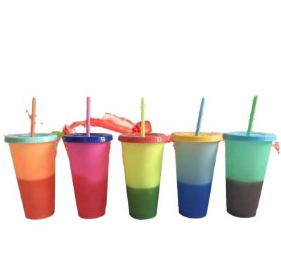 China Plastic Reusable Plastic Cold Water Color Changing Cup With Lid And Straw for sale