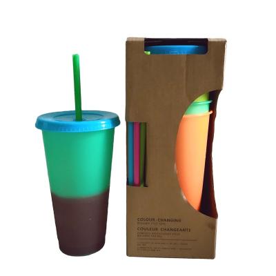 China Multifunctional 700ML PP BPA FREE Plastic Cold Water Color Changing Cup With Straw for sale