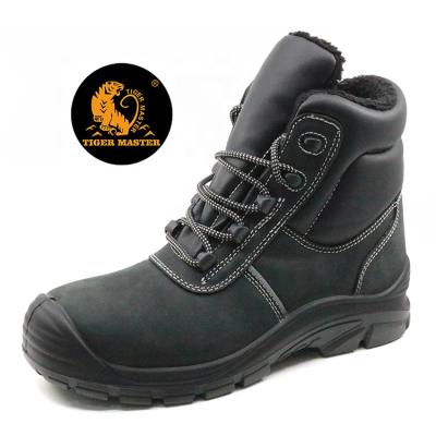 China Injection Steel Slip PU Toe Black Toe Fur Liner Heavy Duty Steel Safety Shoes Winter for sale