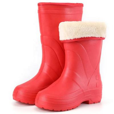 China Women Winter Fur Lining Water Proof Anti Slip Light Colored Oil Acid Resistant Eva Rain Boots for sale