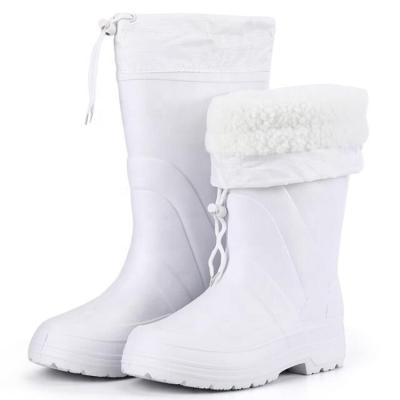 China Light Oil Slip Proof White Water Resistant Lightweight Fur Lining Keep Warm Food Industry Winter Eva Rain Boots For Work for sale