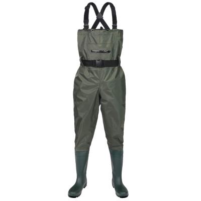 China Fishing Nylon Men Zipper PVC Etc. Front Pocket Water Proof Fishing Chest Wader With PVC Boots for sale