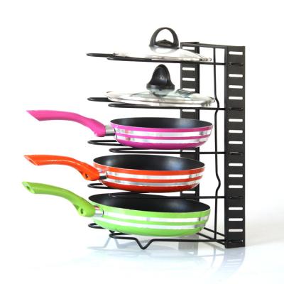 China 5/8-layers Metal Viable Pan Organizer Holder Cutting Board Pan Pot Adjustable Shelf for sale