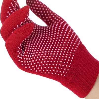 China Seamless Acrylic Knitting Gloves With PVC Palm Dotting Custom Logo Winter Knit Gloves Warm Thermal Soft Elastic Cuff Texting Anti-Slip Gloves For Women Men for sale