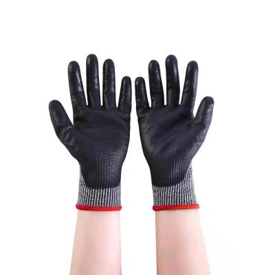 China Anti Cut / Anti Slip Black PU Coated HPPE / Stainless Steel Work Gloves EN388 Auto Repair Cheap Work Gloves Anti Cut for sale