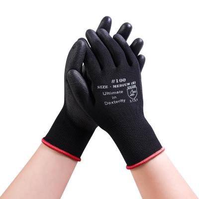 China Ergonomic design black color hides dirt and grime DONGYOU Work Gloves PU Palm Coated Construction Safety Working Hand Construction Gloves PU Work Gloves for sale