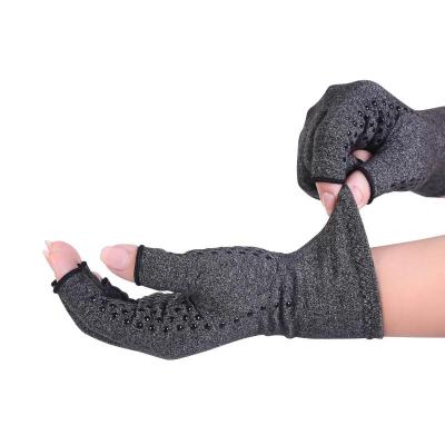 China Gray Ladies Gloves Anti Slip Soft Compression/Arthritis/Safety Pain Relief Half Fingers Soft Compression Anti Slip Knitted Cotton Arthritis Gloves With PVC Palm Dotting for sale