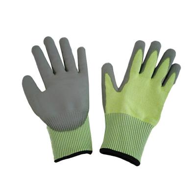 China Anti-Cut Cut Resistant Working Gloves PU Coated Anti Cut Steel Wire Safety Gloves Green Hand Protection Touch Screen Hi-Viz Compatible for sale