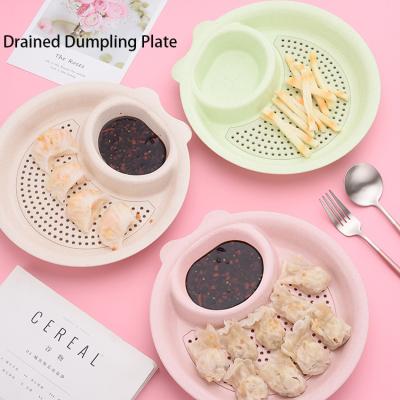 China Freshness Keeping Round Double Layer Dumplings Drain Tray With Dipping Saucer Snack Dish Fruit French Fries Rack Dish Pan for sale