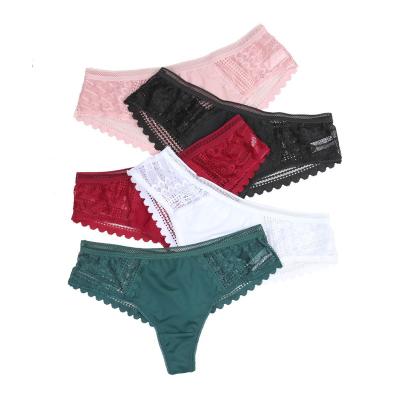 China Breathable Custom Logo Green Low Waist Brazilian Cavity Lace Up Transparent Women Panties Lingerie Underwear for sale