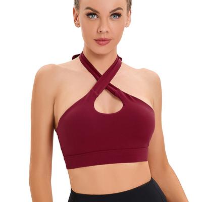 China Lightweight Women's Halter Sports Bra Sweat-Wicking Neck Stylish Quick-Drying Compression Bra for sale