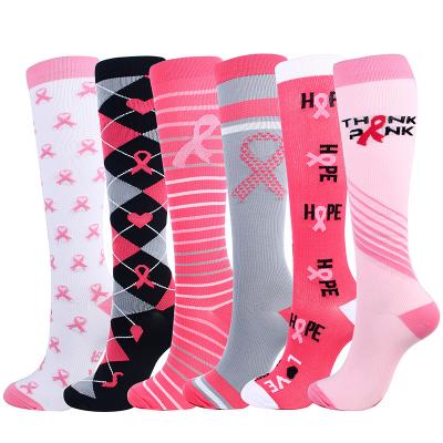 China Sustainable Fashion Stocking Knee High Women Pink Knot Compression Socks Nurse Ridding Socks for sale