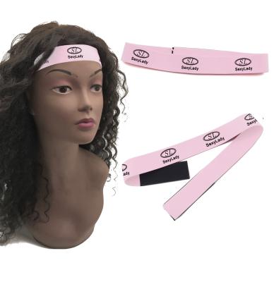 China Low MOQ custom logo edge wrap fashion wig band edge color elastic headband 3 cm wide adjustable straps for sale