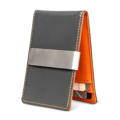 China Wholesale Design Customized New Logo Short Bifold Card Hold RFID Blocking Leather Men's Wallet Card Stand Slim Minimalist Money Clip Wallet for sale