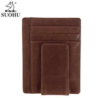 China Slim Leather ID Card Money Coin Wallet Card Holder Money Cuts Rfid Blocking Minimalist Leather Card Holder with Money Clip for sale