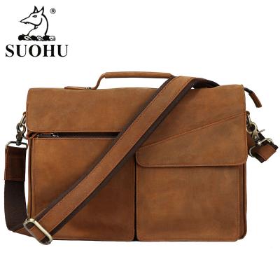 China Business Drop Shipping Luxury Laptop Bag Men Briefcase Satchel Genuine Leather Crazy Horse Leather Soft Briefcase for sale