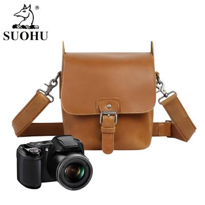 China SUOHU Crazy Horse Shoulder Bag Fashionable Durable Multifunctional Travel Camera Bag Leather Outdoor Durable Camera Backpack for sale