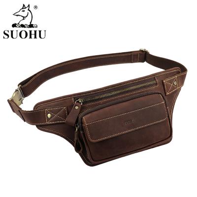 China Fashion Crazy Horse Waist Bag Water Proof SUOHU Dropshipping Waist Bag Running Unisex Custom Leather Waist Bags for sale